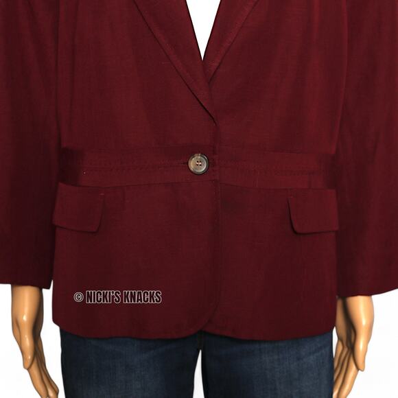 Talbots Burgundy Blazer Linen Blend One Button Lightweight Office Jacket Size 16 - Picture 3 of 9